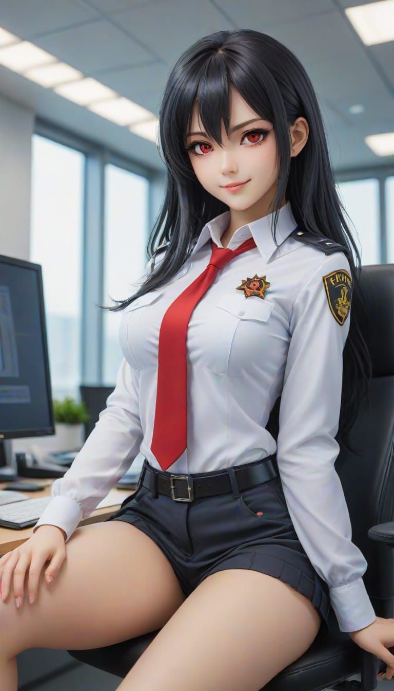 Anime-Style Officer Yuumei in Police Outfit