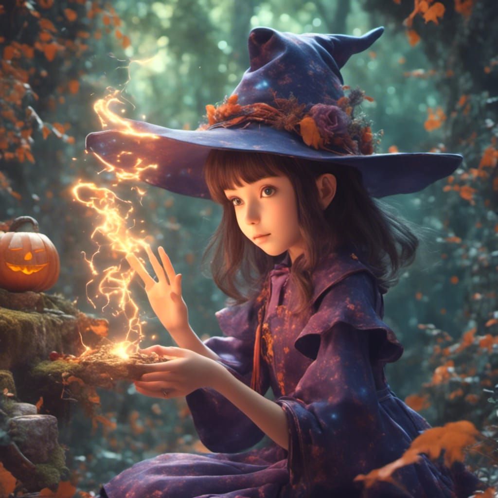 Anime Witch Casting Spell in Ghibli Style