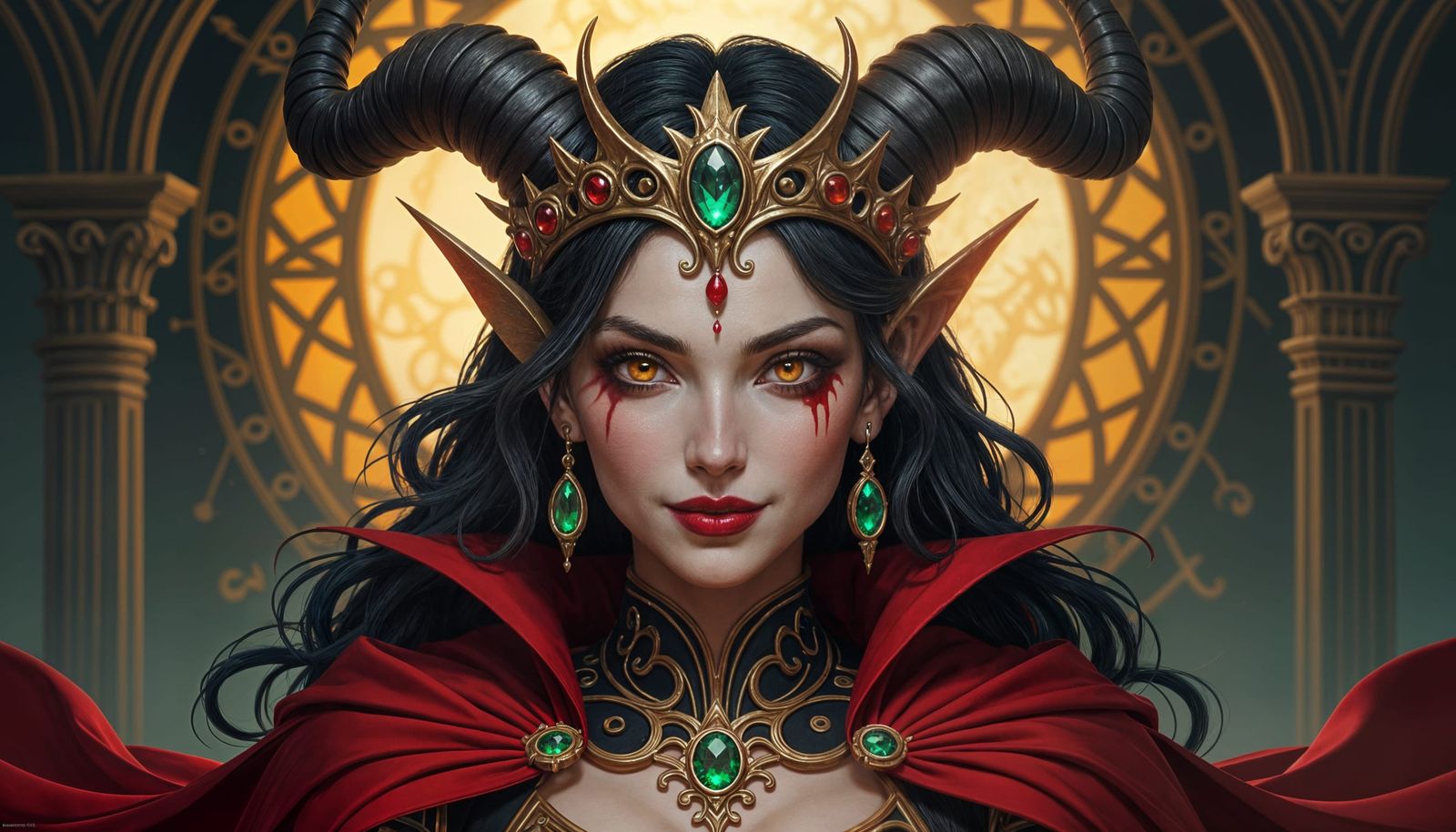 Demonic Portrait with Bronze Crown, Dark Fantasy Art