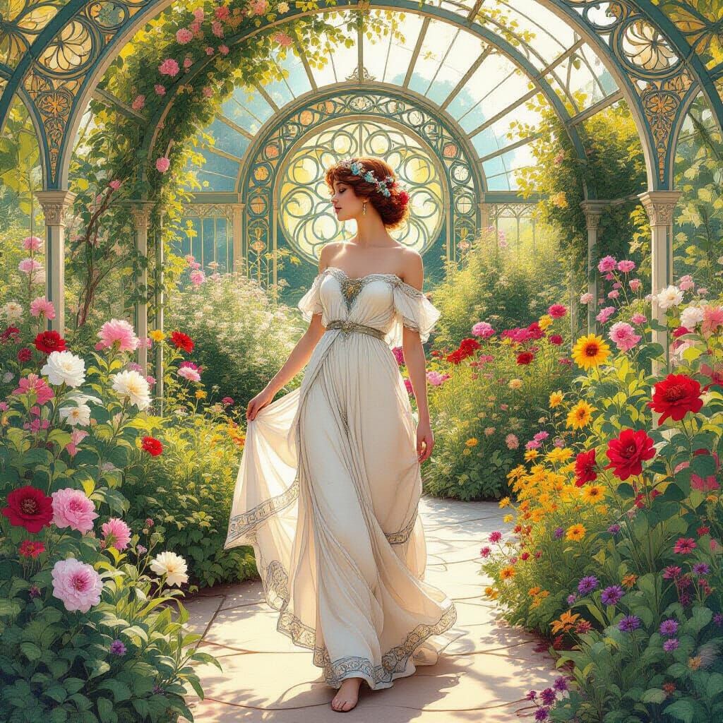 Art Nouveau Elara's Journey Through Nouveau Garden