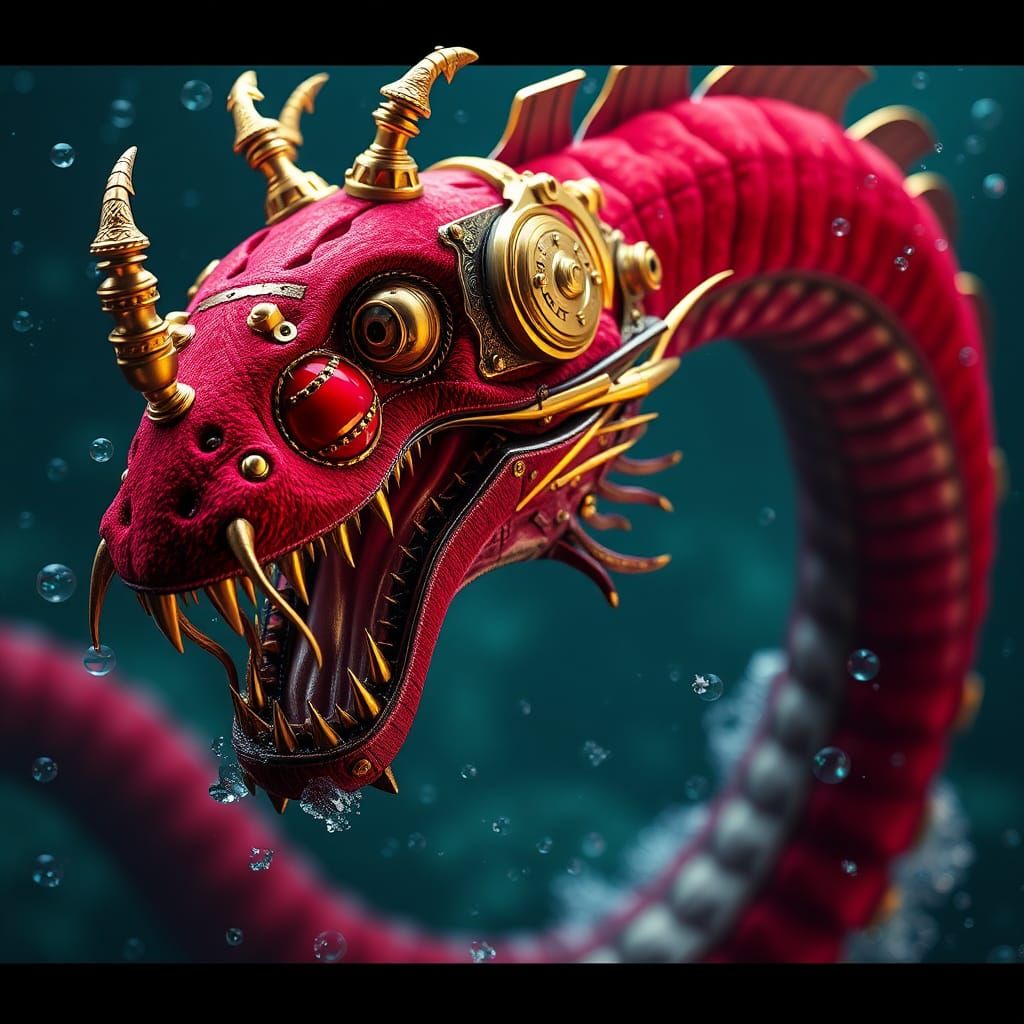 Steampunk Velvet Sea Serpent with Metal Tentacles