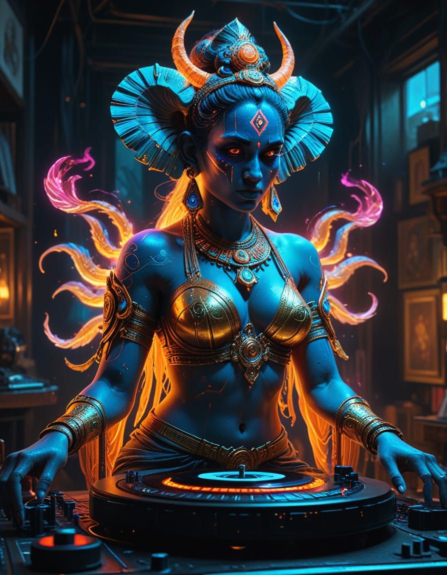 Goddess DJ in Neon Armor