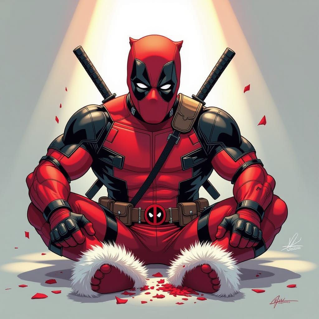 Deadpool Joyfully Eats Slippers in Digital Painting