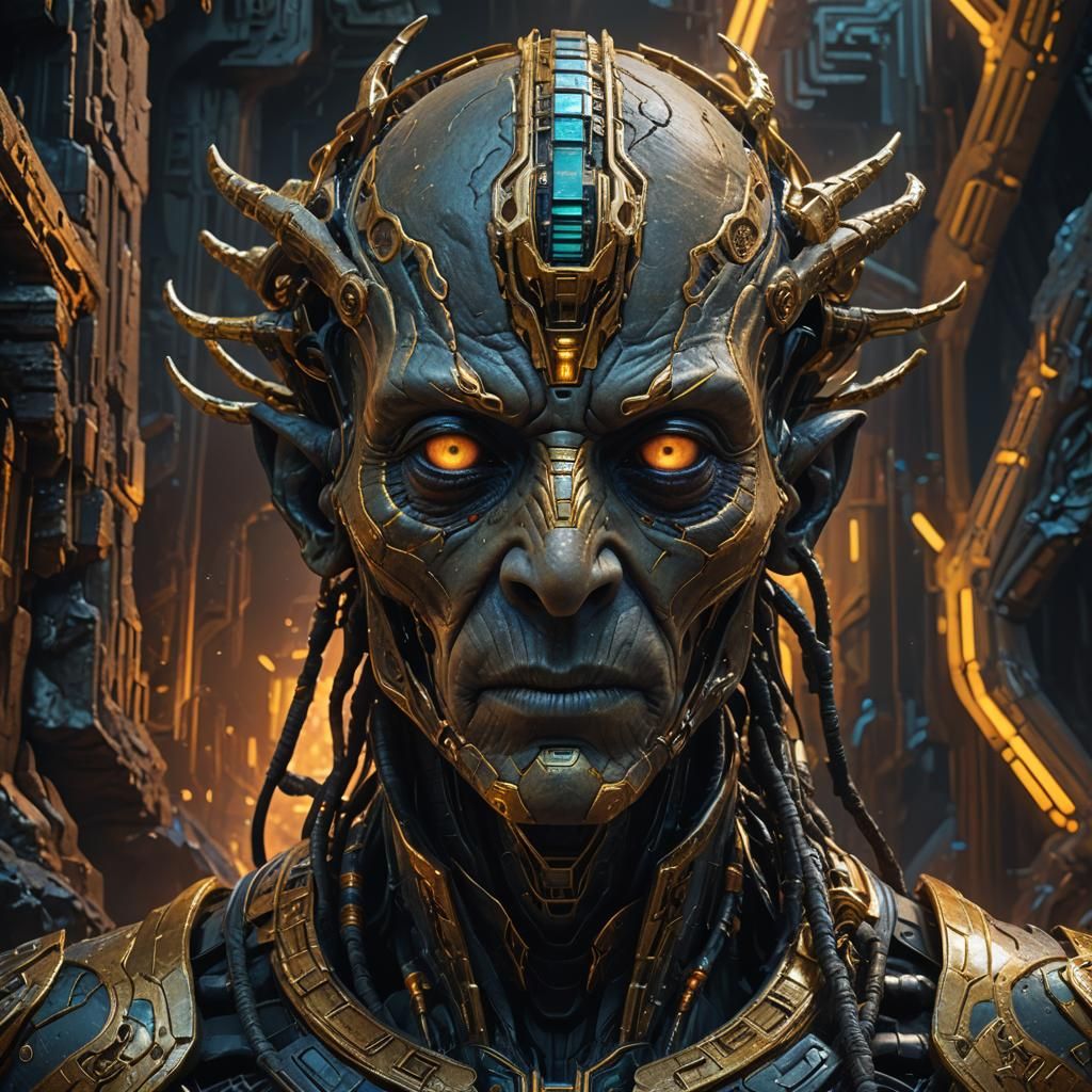 Eerie Alien Face in Dark Sci-Fi Concept Art