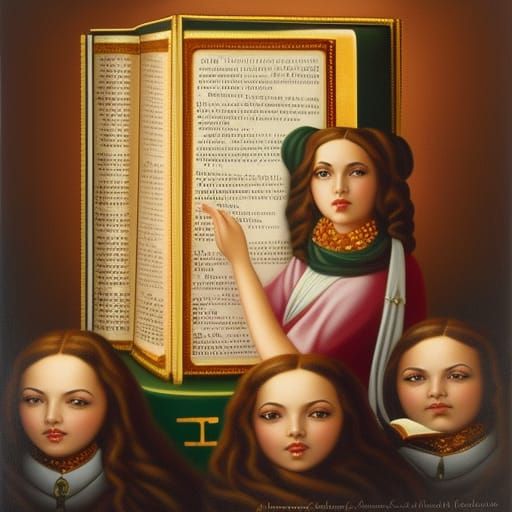 Jewish Women Reading Torah in Pop Surrealist Style