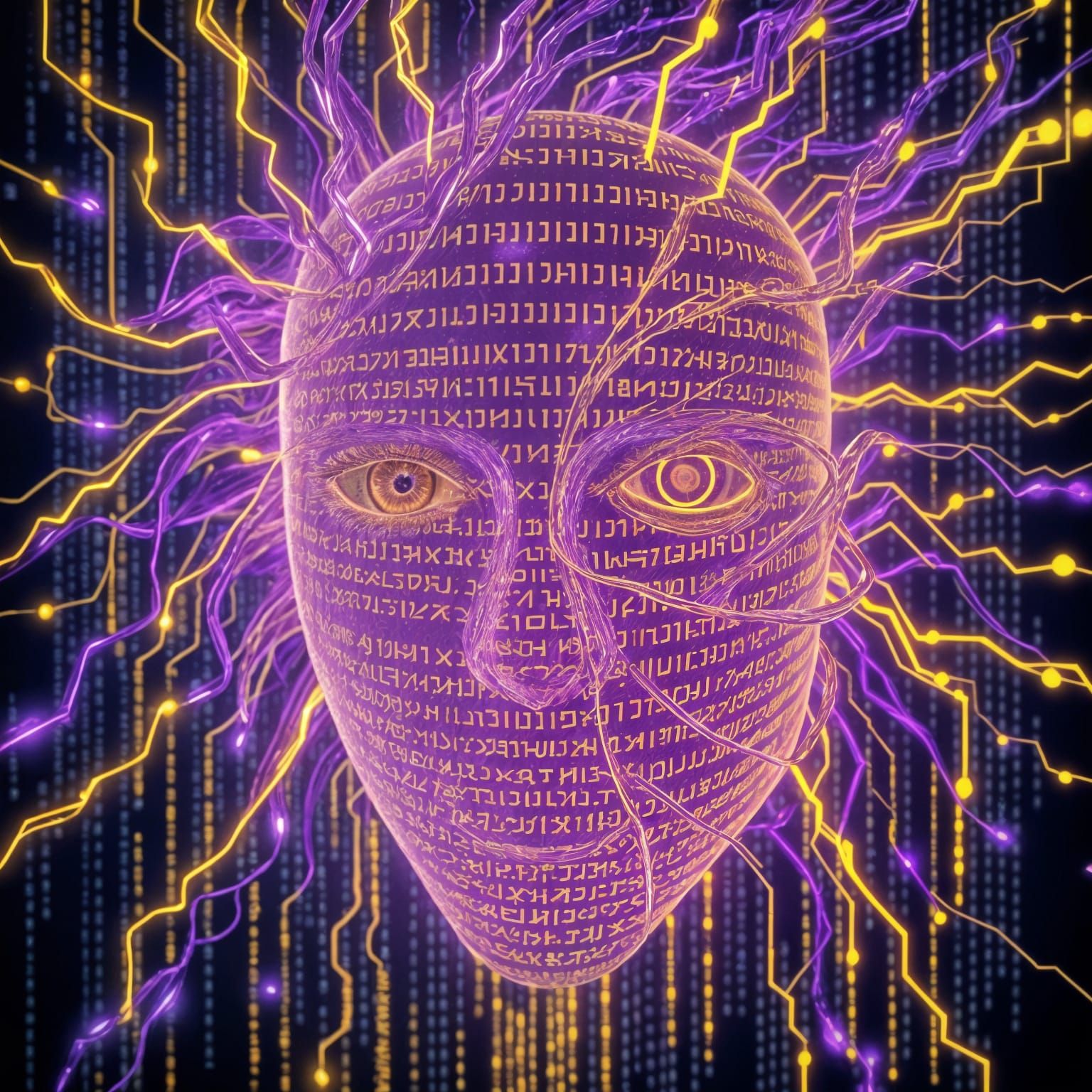 Digital Masterpiece: A Vibrant Code Face in Dark Fantasy