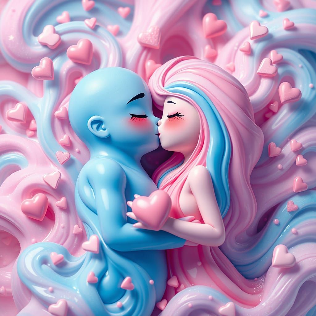 Akira Toriyama-Inspired Slime Couple in Loving Embrace