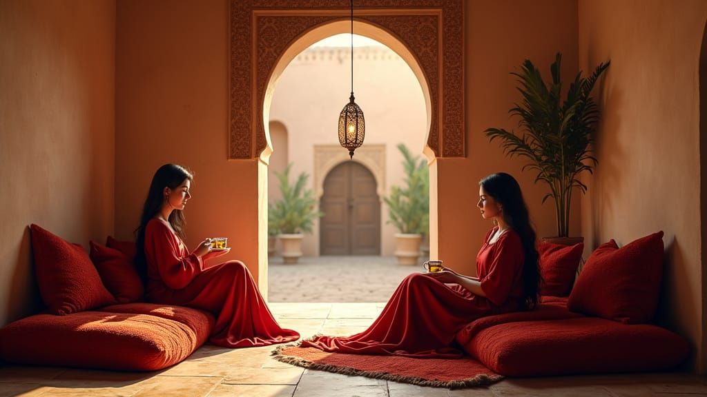 Elegant Moroccan Oasis in Warm Afternoon Light