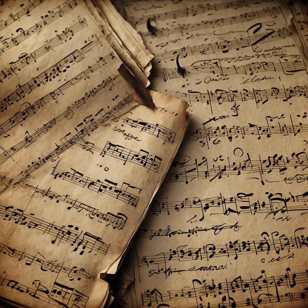 Vintage Music Sheet with Burnt Pages in Sepia Tone