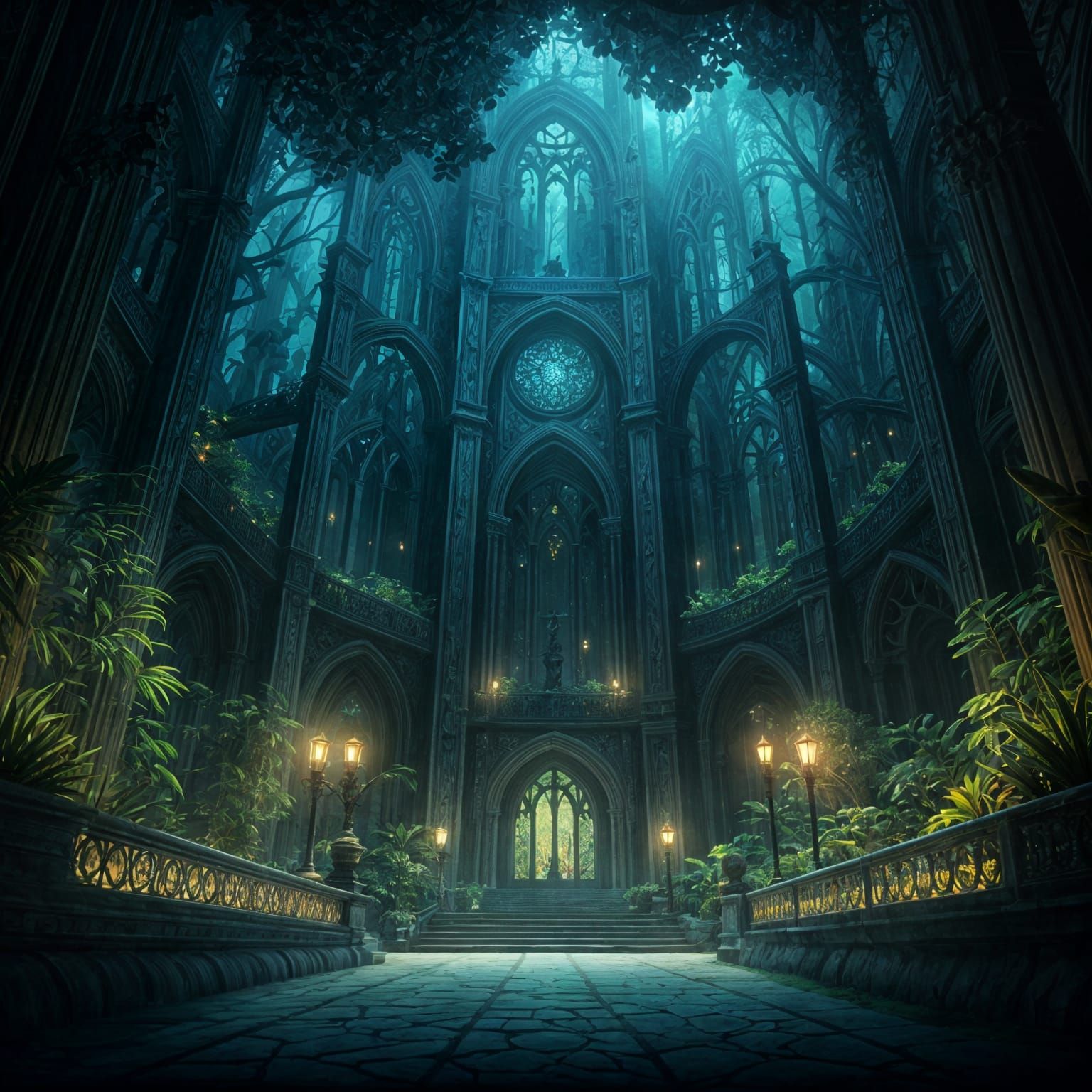 Surreal Gothic Garden in Bioluminescent Bloom