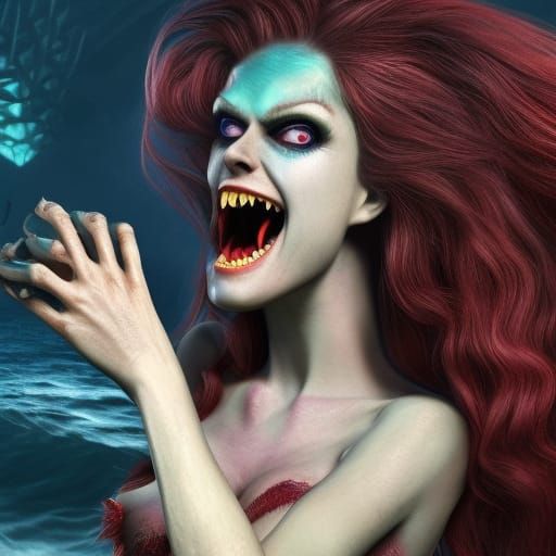 Eerie Mermaid with Sharp Teeth in 3D Digital Art