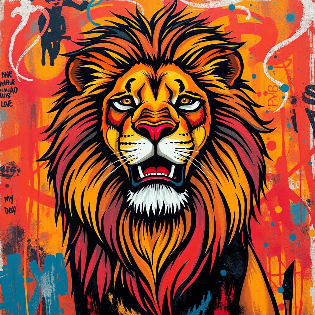 Majestic Lion in Vibrant Graffiti Style
