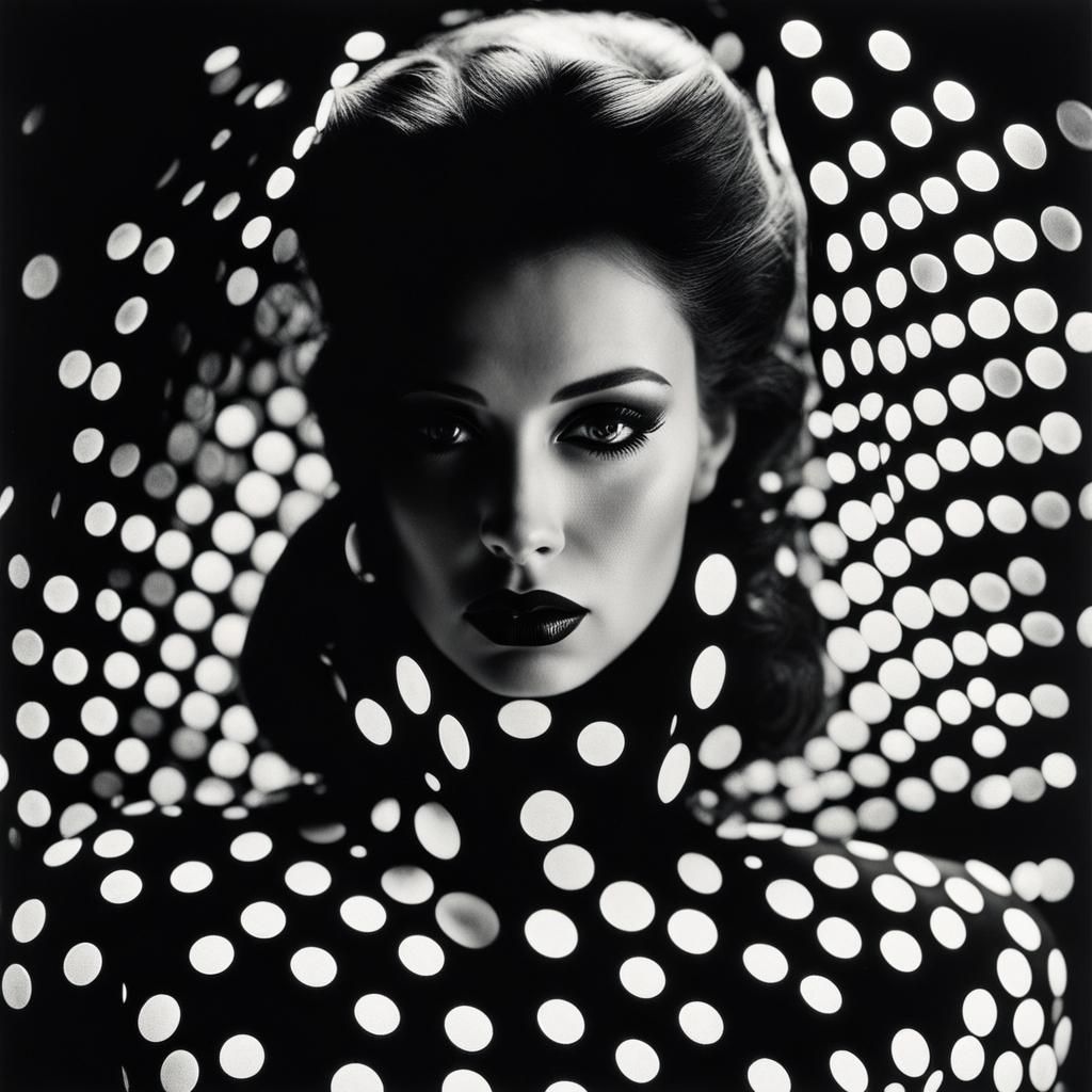 Sad Woman Portrait in Dot Matrix Film Negative Art