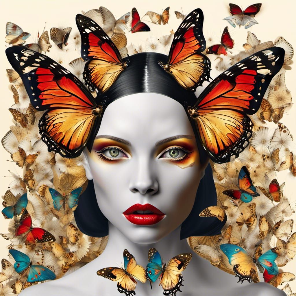 Masked Woman in Butterfly Garden: Pop Art Metaverse