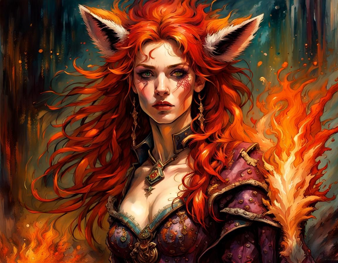 Fiery Fox: A Fire Mage Portrait in Fantasy Style