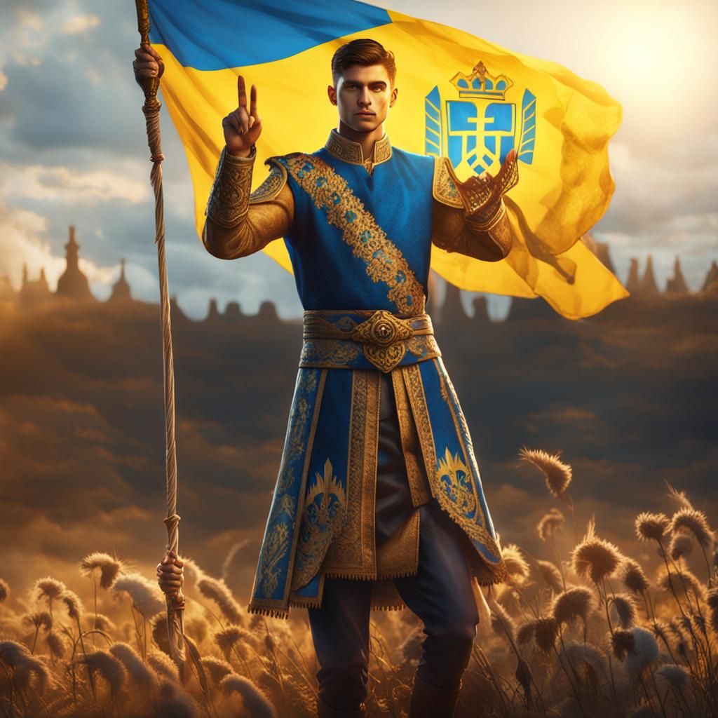 Ukrainian Flag Bearer in Golden Hour Light