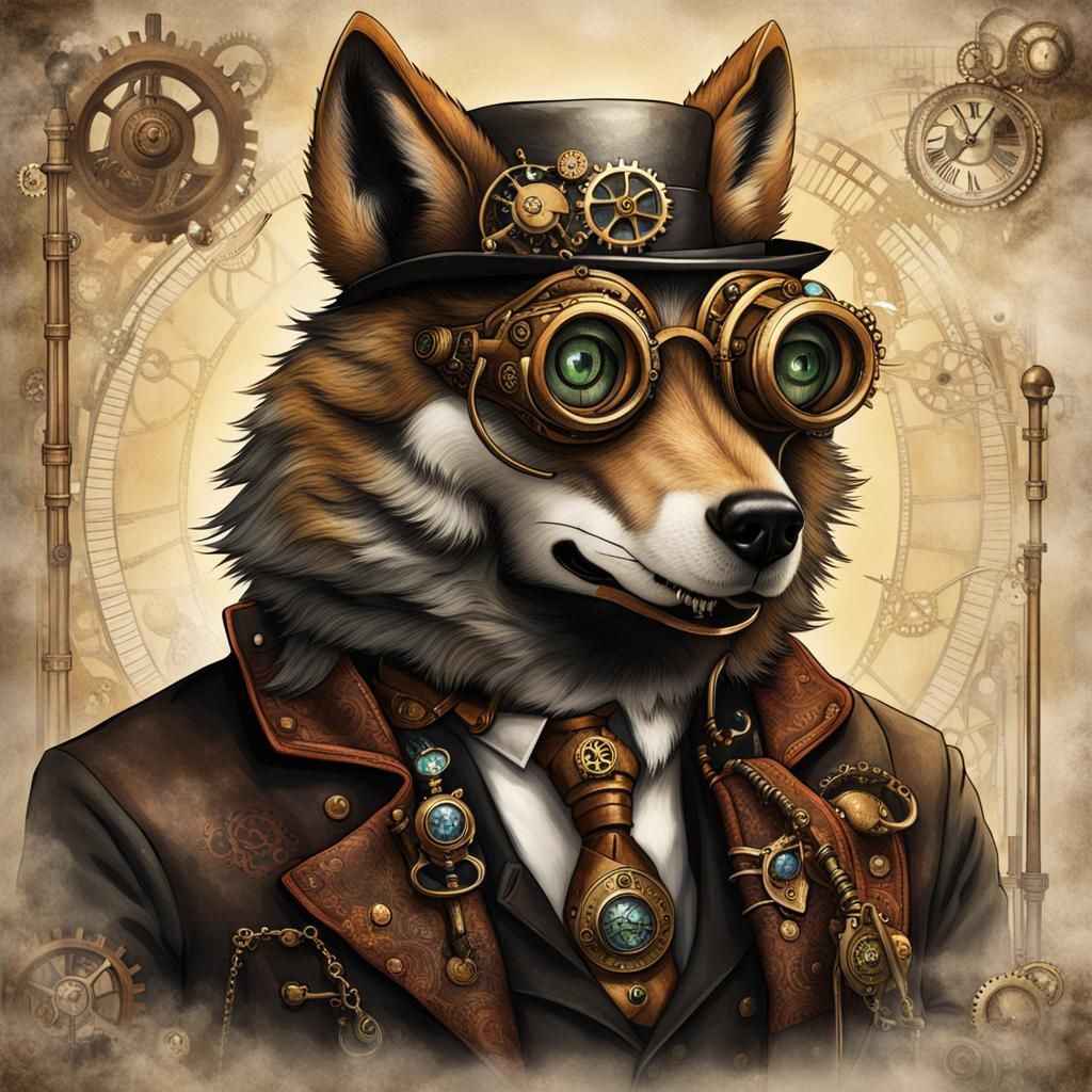 Steampunk Wolf Mechanical Marvel