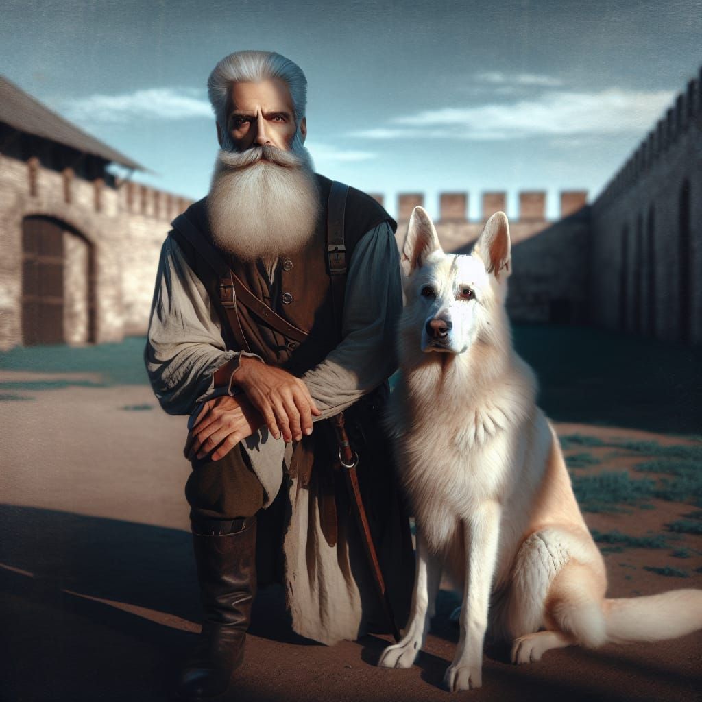 A Man with a White German Shepherd