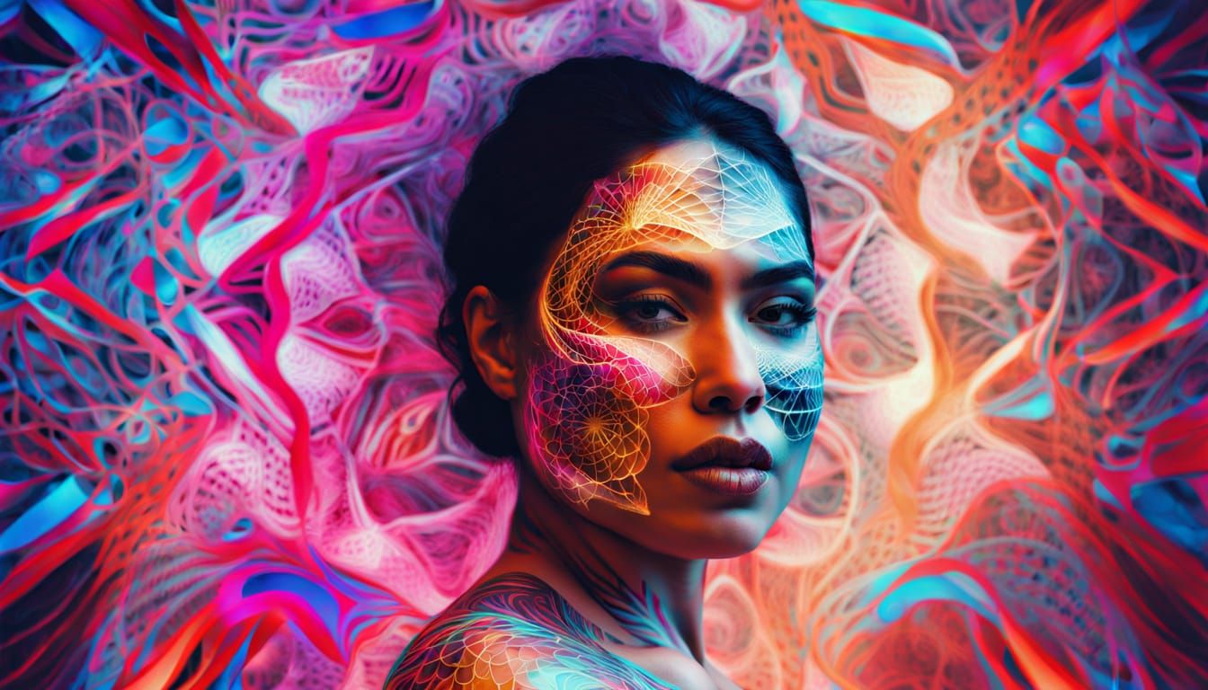 Ethereal Portrait in Vibrant Spirographic Colors