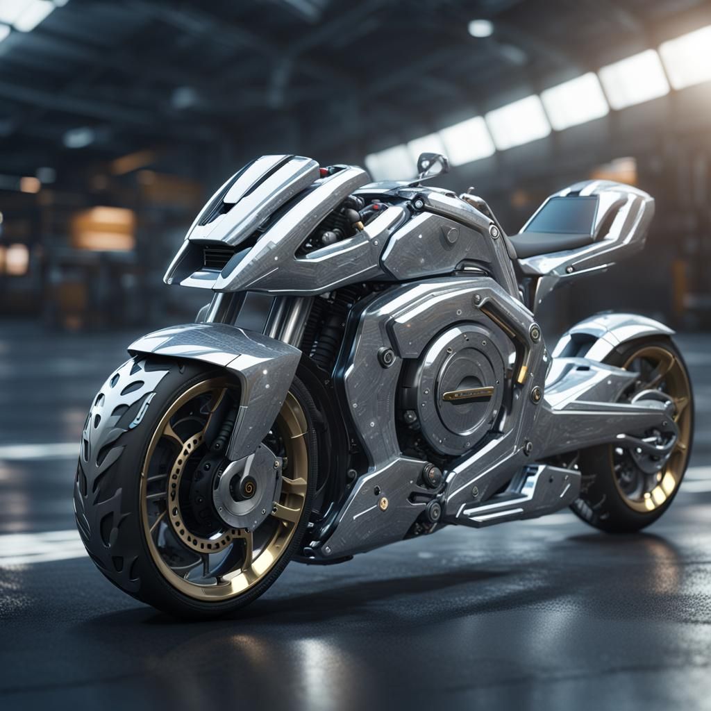 Futuristic Silver Bike in 3D Game Cinematic Style