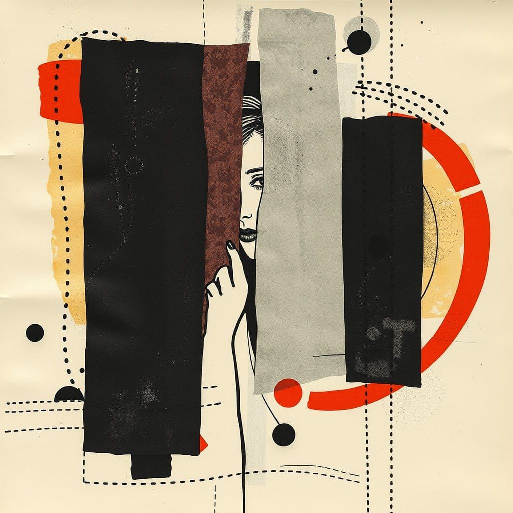 Abstract Woman Hides Behind Dark Curtains