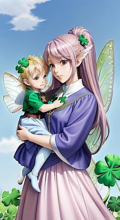 St. Patrick's Fairy with Child, Watercolor Clipart