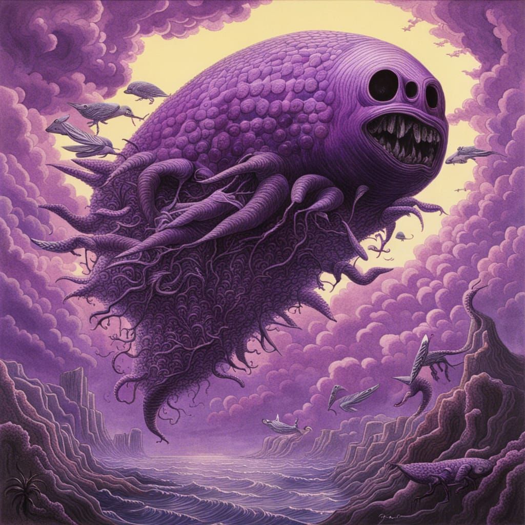 Surreal Flying Purple People Eater Artwork