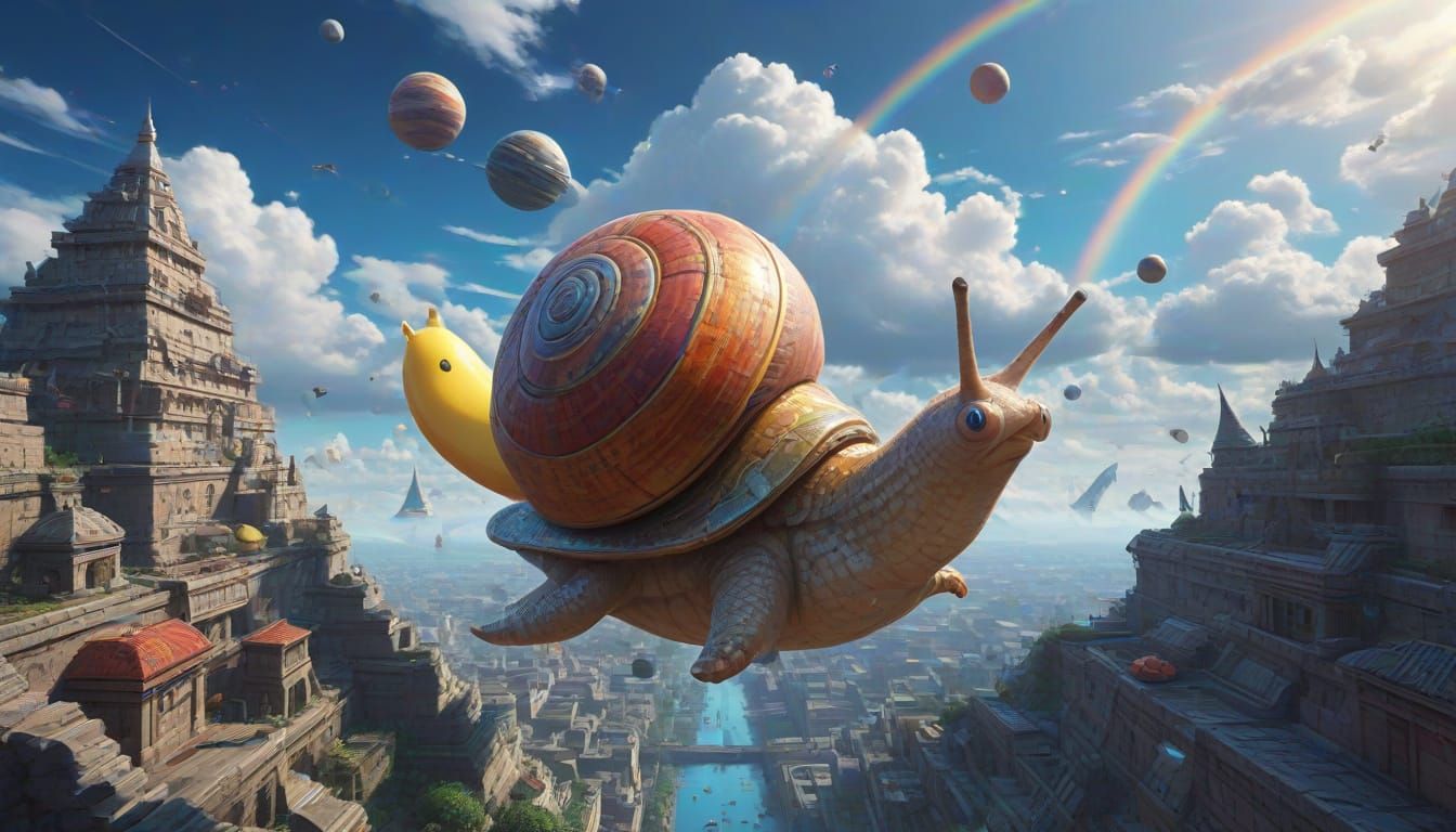 Surreal Anime Art: Snail Races Toaster Under Disco Sun