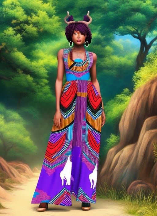 Goddess in African Deer Dress, Anime Art