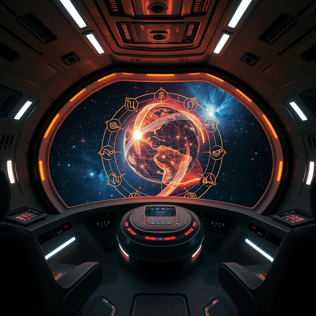 Extraterrestrial Spaceship Navigation Console with Zodiac Ma...