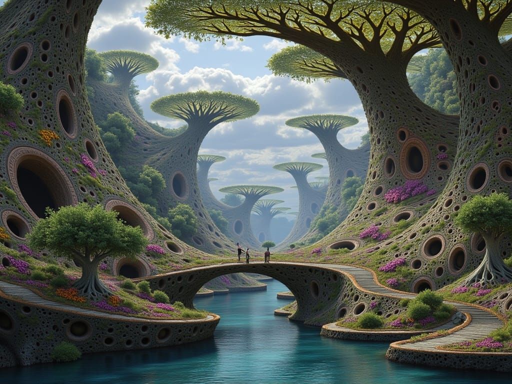 Surreal Futuristic City Harmoniously Blends Nature and Techn...
