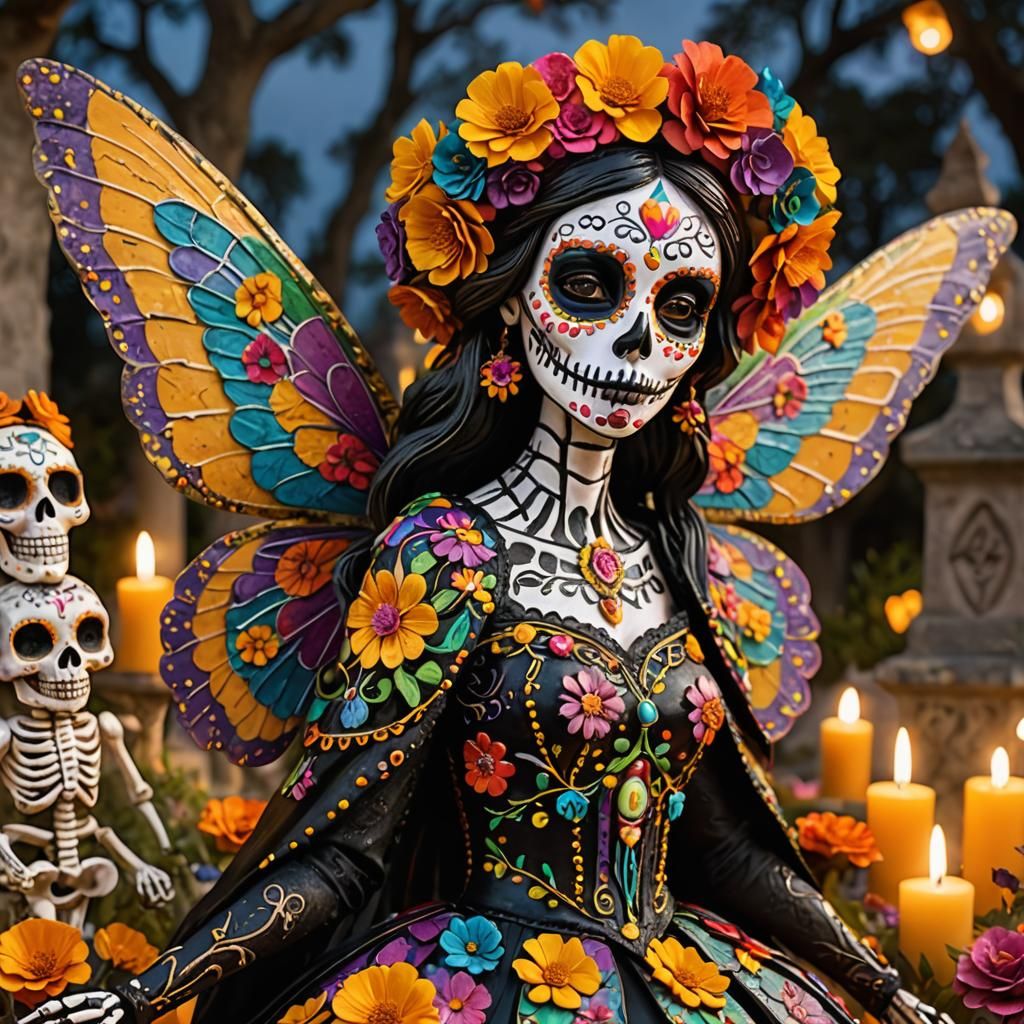 Day of the Dead Catrina Fairy in Graveyard