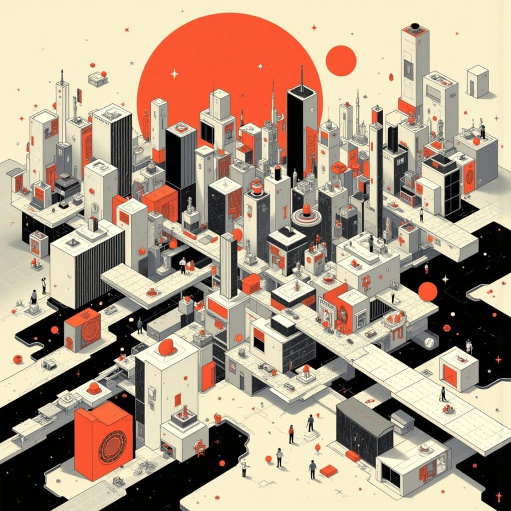 Futuristic Modular Cityscape in Bauhaus Style