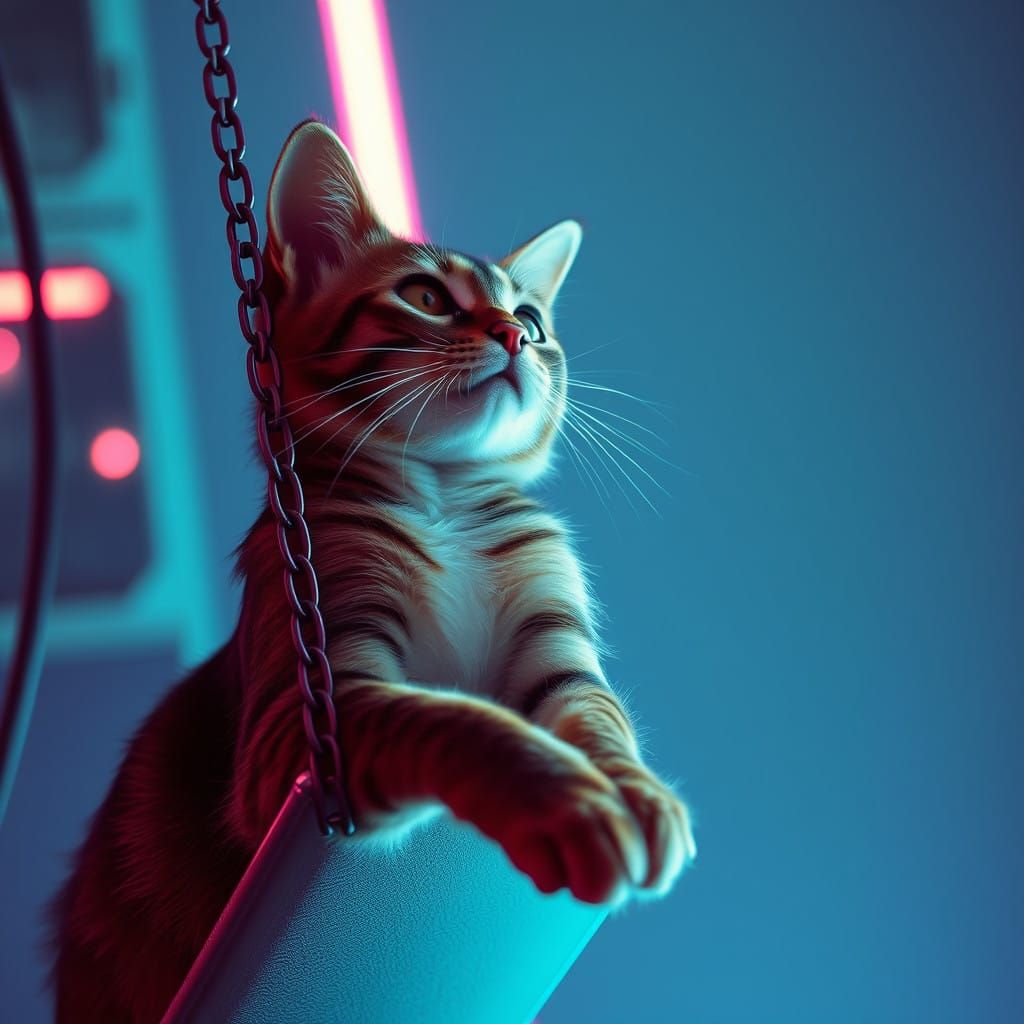 Retro Cat in Neon Swing