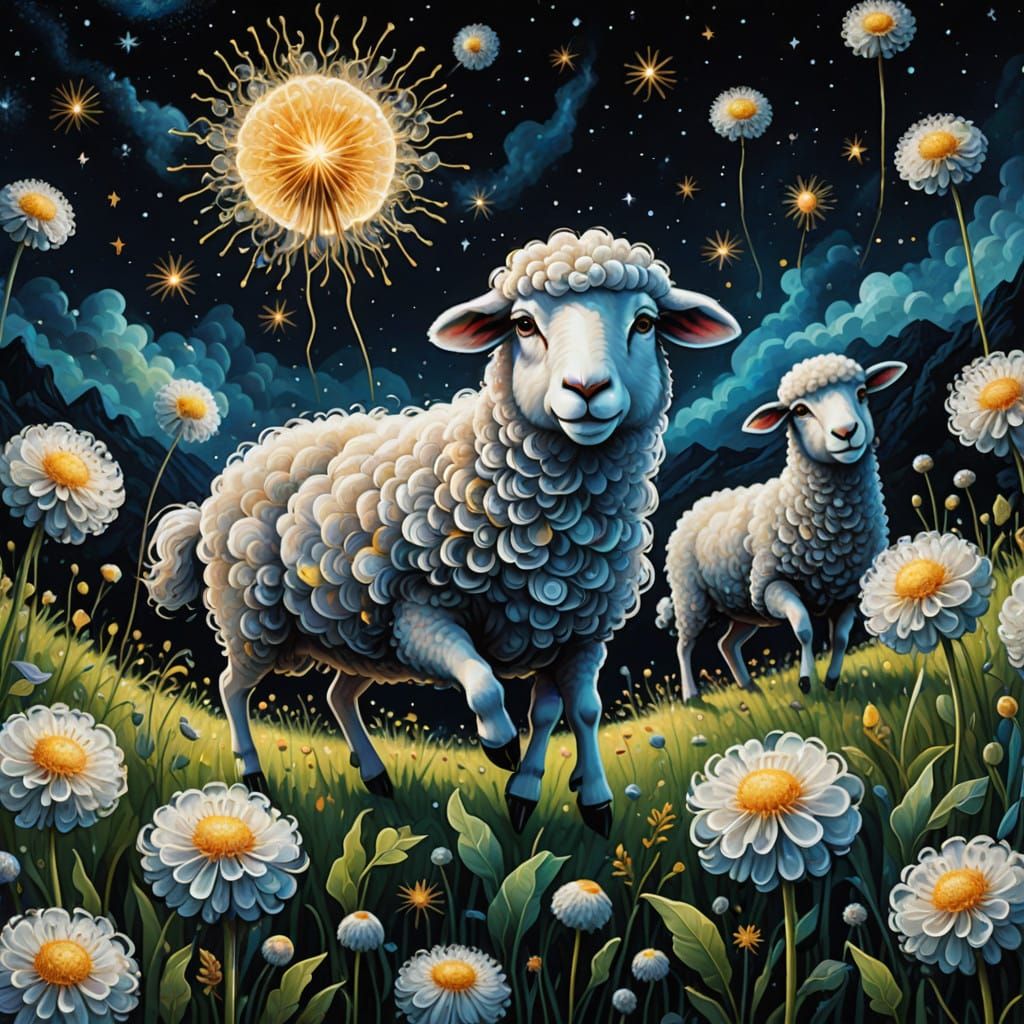 Whimsical Astral Sheep in Dandelion Fluff Style