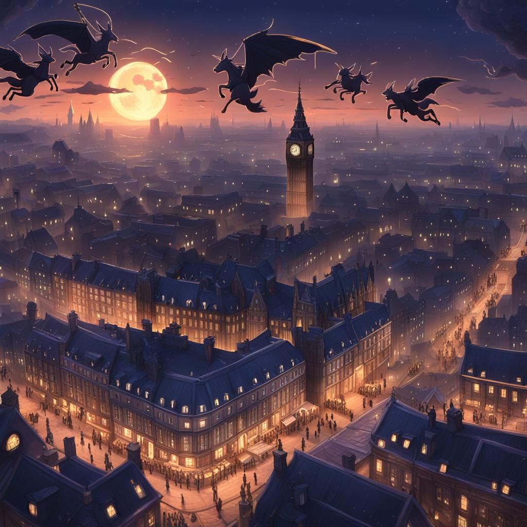 Witches Fly Over London: 3D Anime Art