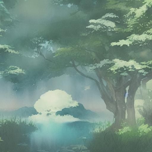 Watercolor Anime Scene with Falling Petal