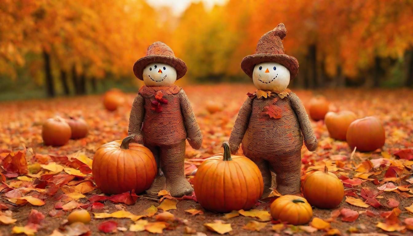 Gourd Scarecrow in Autumn Landscape as Pointillist Painting