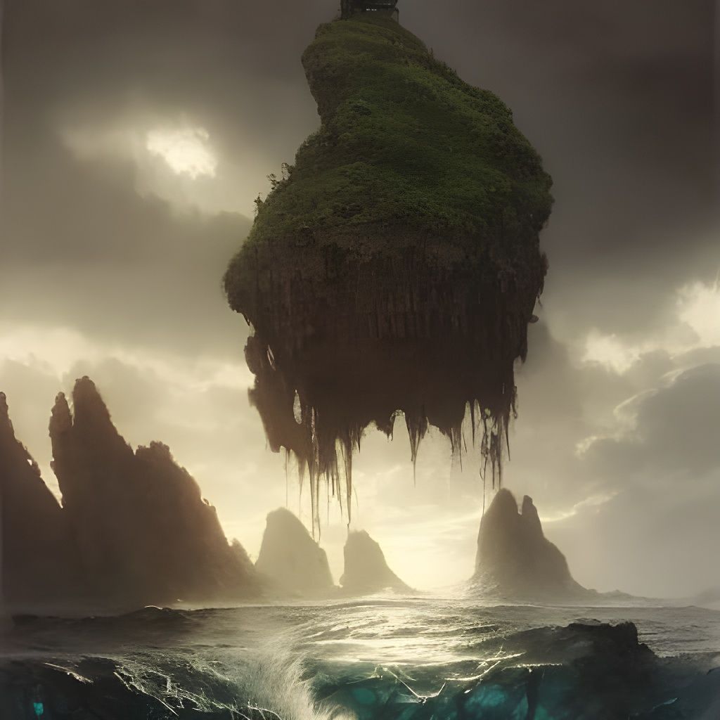 Floating Pirate Skull Island with Waterfalls