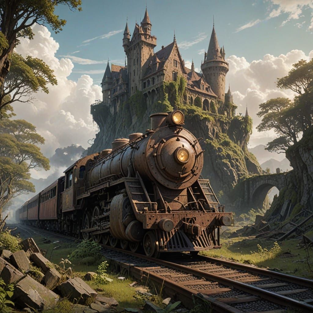 Ancient Castle Reclaimed by Nature Under Nebulae Sky