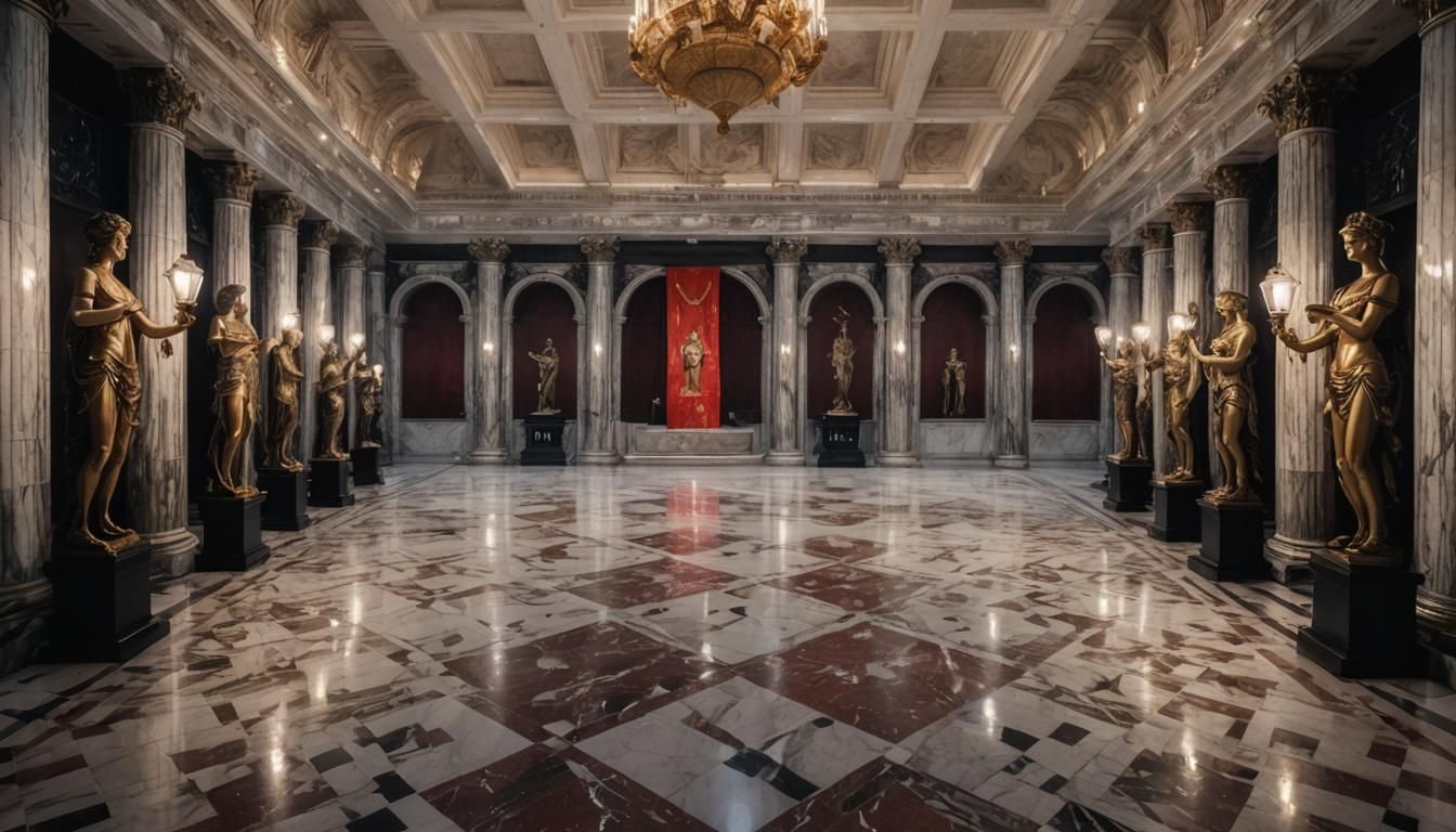 Roman Imperial Palace Ballroom with Bronze Statues