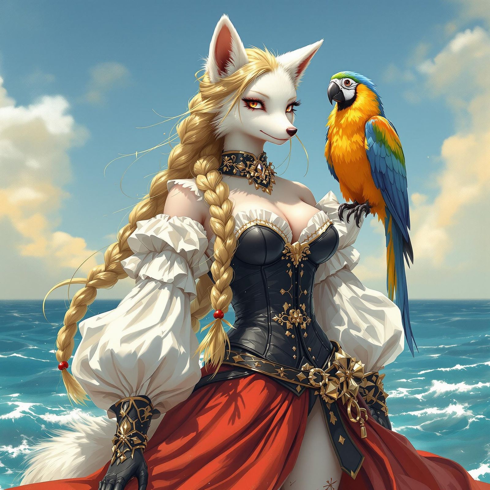 Regal Fox Pirate Captain in Tropical Paradise