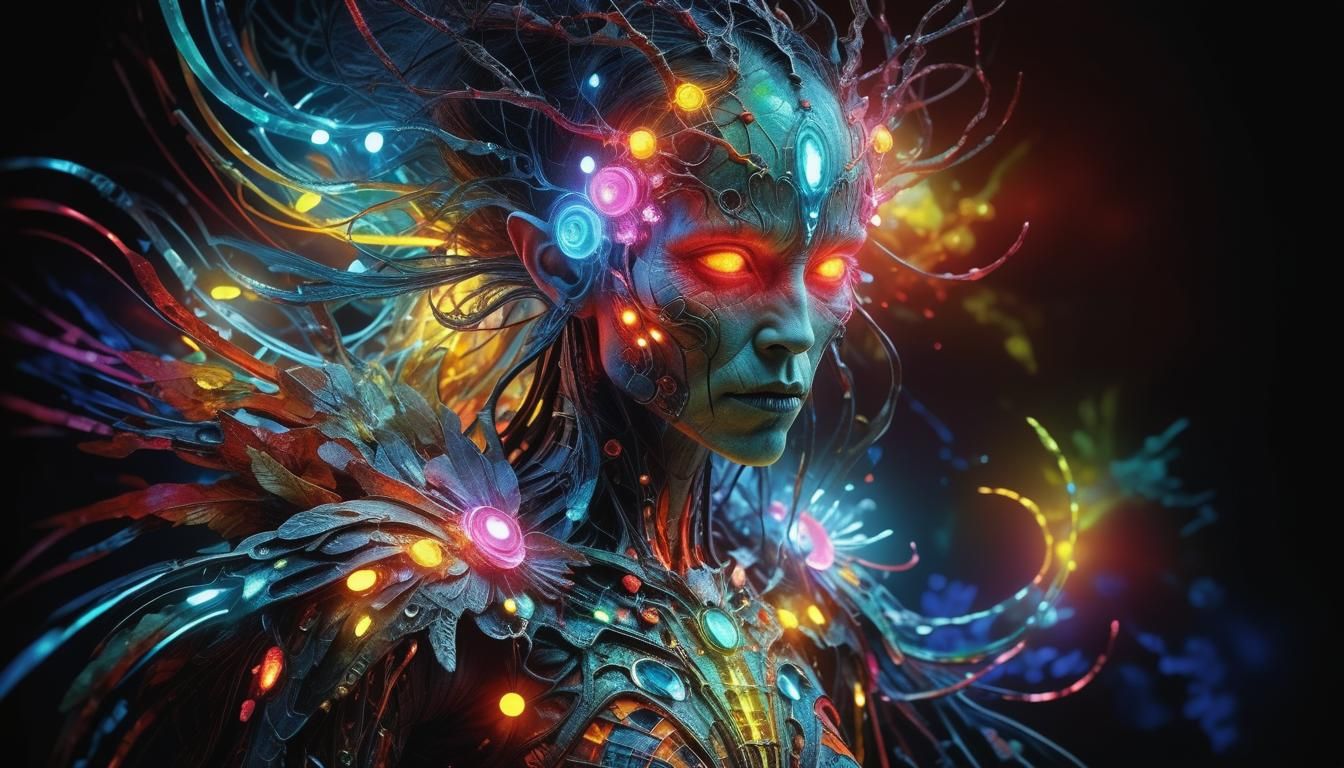 Unique Neon Character in Dark Fantasy Style
