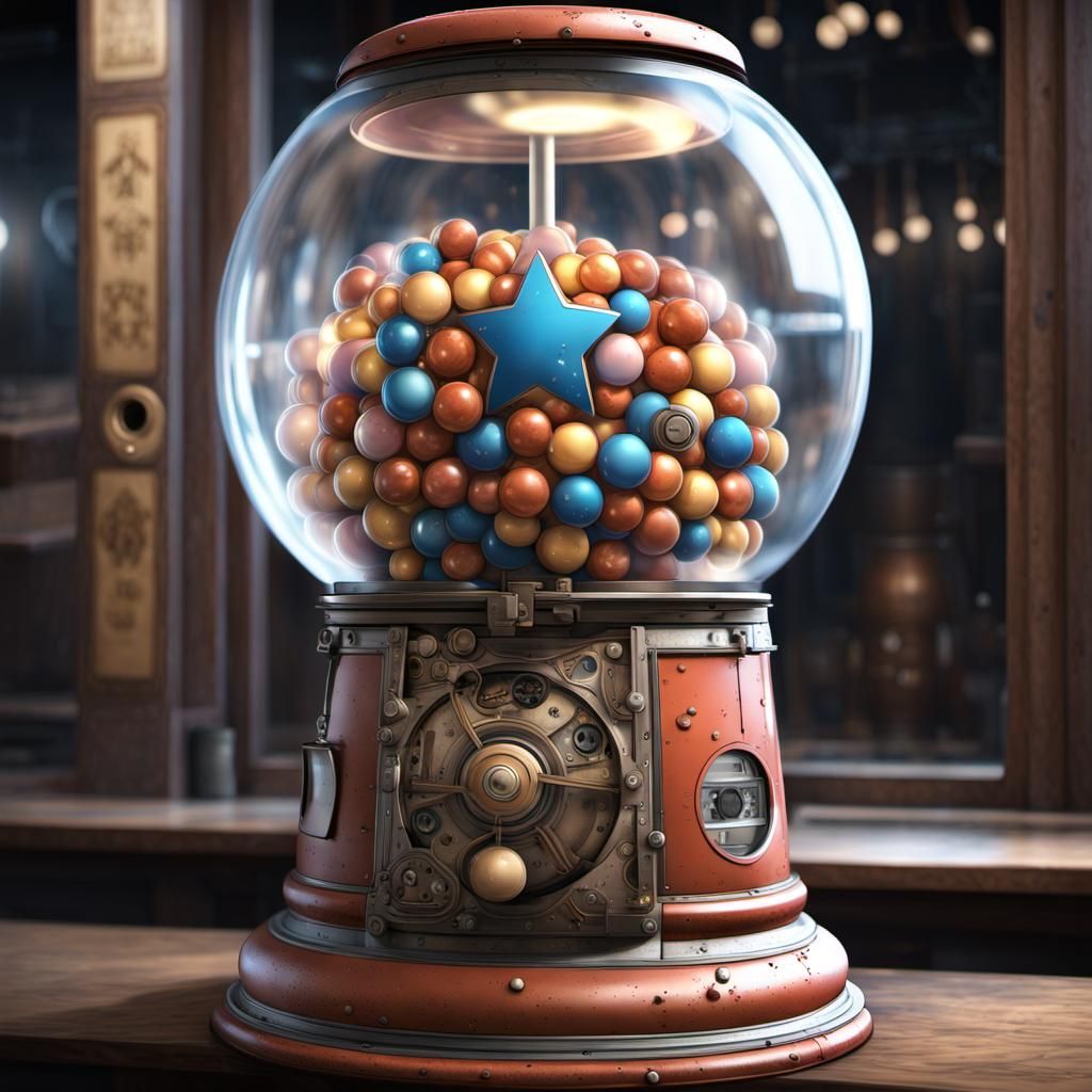 Star System in Antique Gumball Machine: Photorealistic Rende...