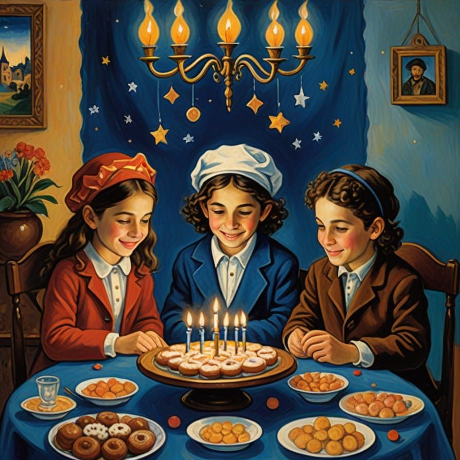 Joyful Hasidic Children Celebrate Hanukkah in Traditional At...