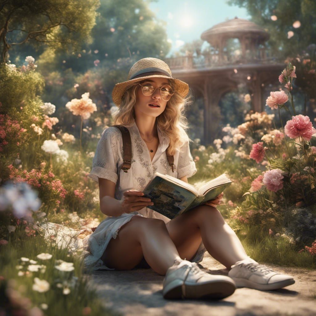 Outdoor Reading in Spring Sunlight: Digital Painting