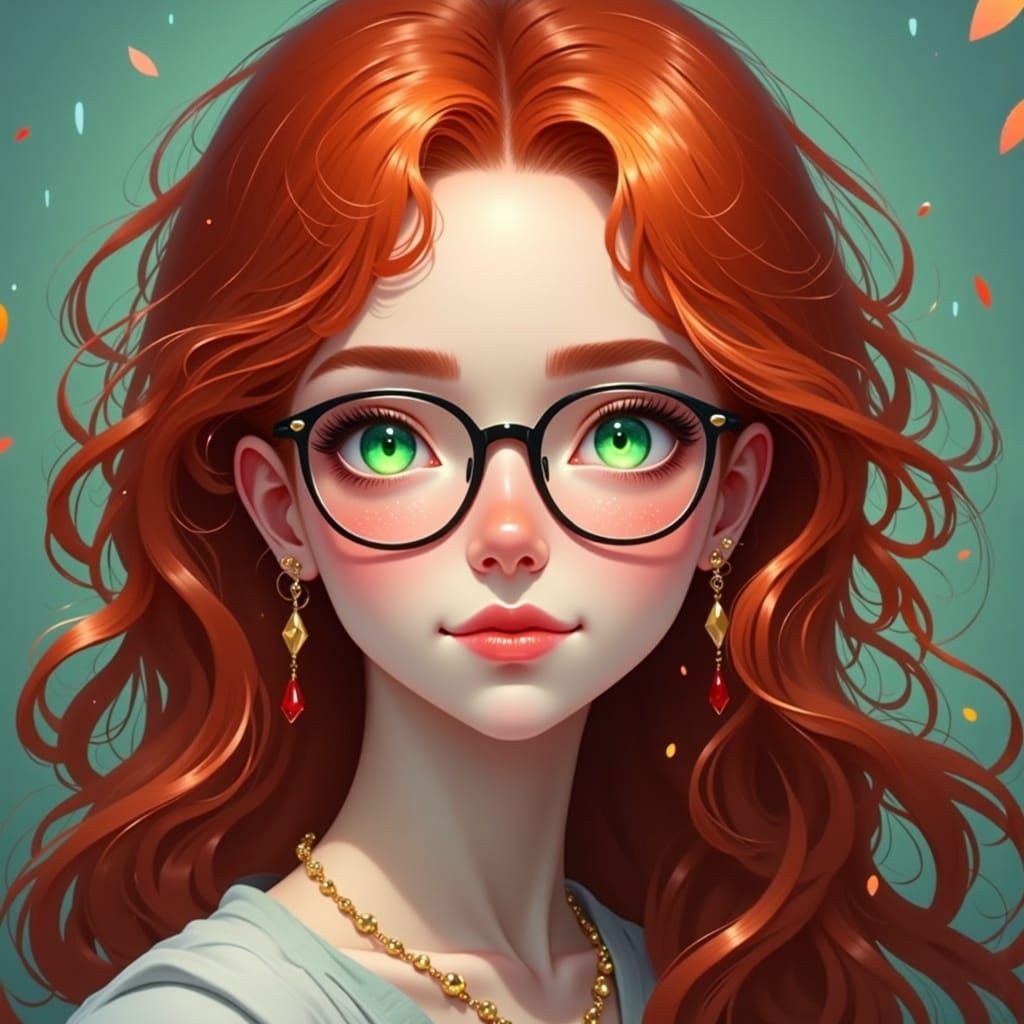 Redhead Woman with Glasses and Freckles Smiling