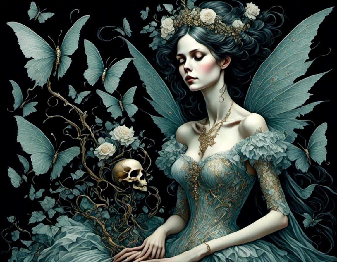 Ethereal Skeleton Fairy in Dreamlike Setting