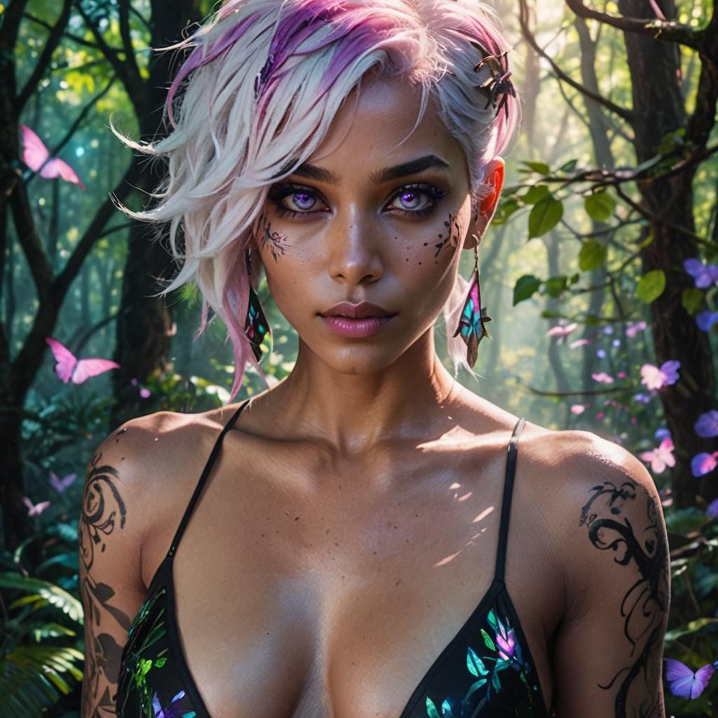 Mystical Forest Woman with Purple Eyes