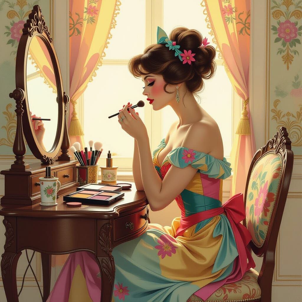 Minnie Mouse at Vanity, Art Nouveau Style